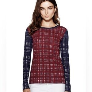 Last chance! Tory Burch long sleeve plaid colorblock Top, peruvian Cotton, sz S